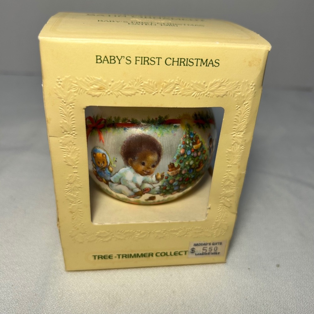 Hallmark Satin Ornament Baby's First Christmas 1980 Tree Trimmer Collection - Picture 1 of 6